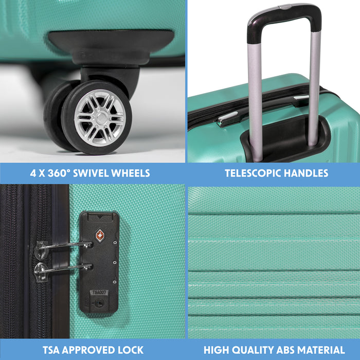 3pc Lightweight ABS Suitcase Set - Wheeled Travel Luggage Teal 20 24 28" Cases - LoopsDirect