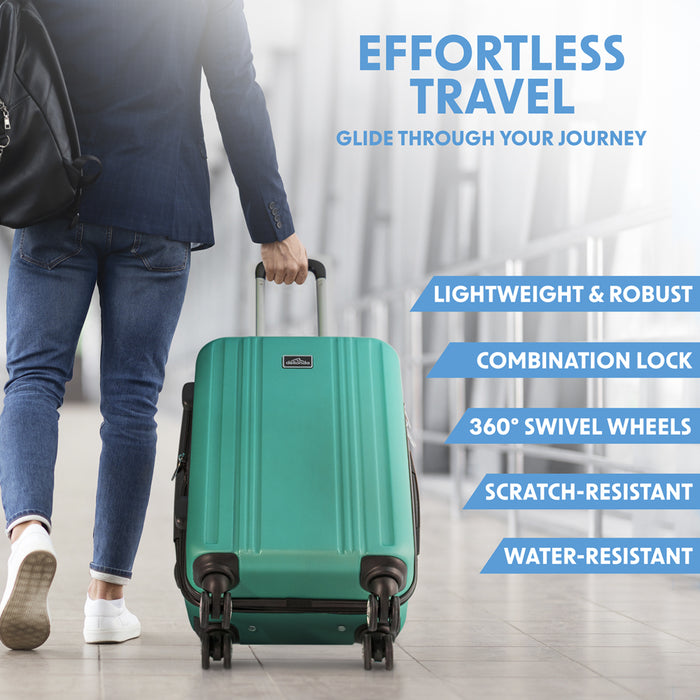 3pc Lightweight ABS Suitcase Set - Wheeled Travel Luggage Teal 20 24 28" Cases - LoopsDirect