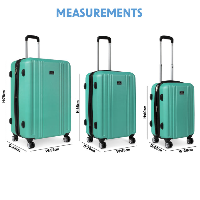 3pc Lightweight ABS Suitcase Set - Wheeled Travel Luggage Teal 20 24 28" Cases - LoopsDirect