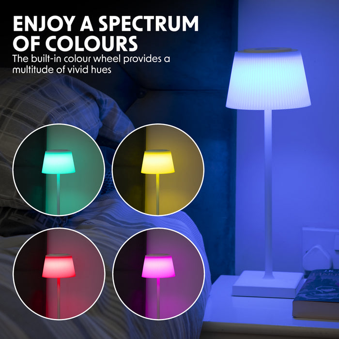 WHITE RGB Rechargeable Table Lamp - Multi-Colour Bedside Light Wireless Dimmable