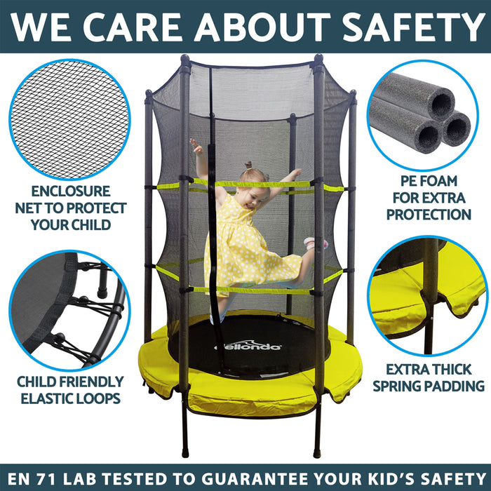 1390mm Kids Mini Trampoline, Safety Net & Ground Anchor Set 45KG Max Garden Jump - LoopsDirect