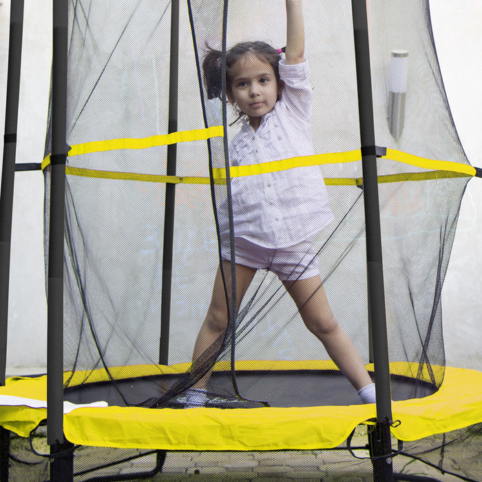 1390mm Kids Mini Trampoline, Safety Net & Ground Anchor Set 45KG Max Garden Jump - LoopsDirect