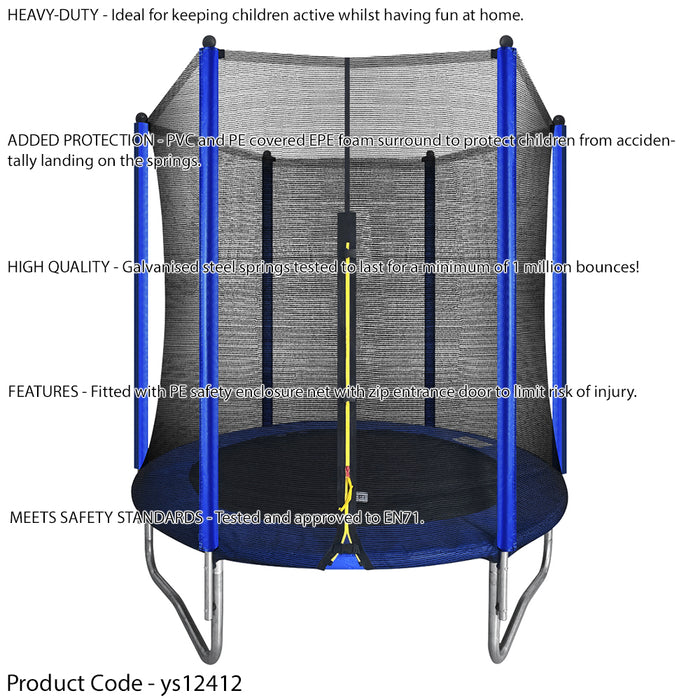 1830mm Kids 6ft Trampoline & Safety Enclosure Net - 50KG Max Outdoor Garden Jump