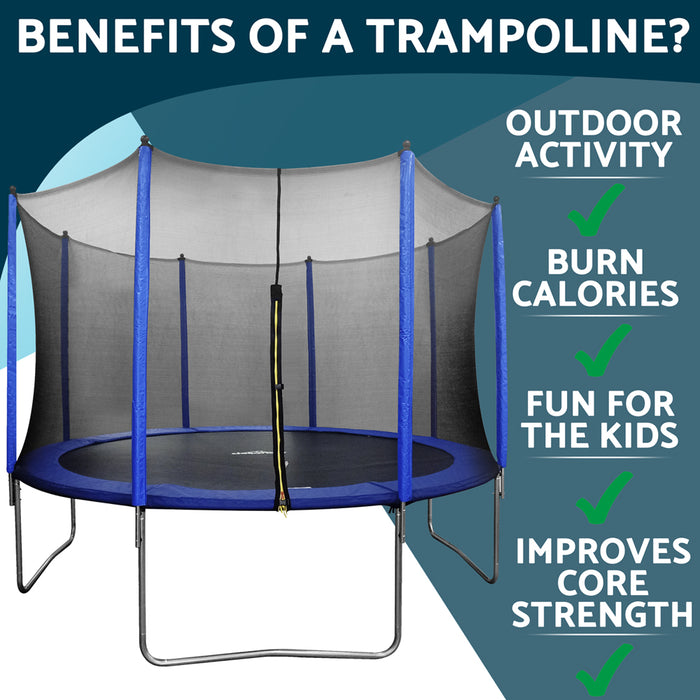 3.6m / 12ft Trampoline, Enclosure Net, Ladder & Anchors 150KG Max Garden Jump - LoopsDirect