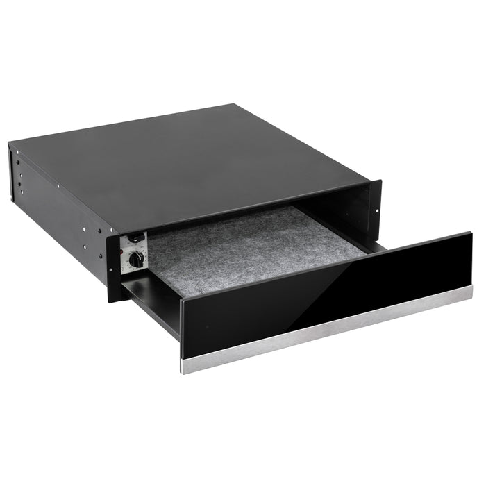 60cm Built-In Warming Drawer - Kitchen Wall Plate Heater - Push Open Black Steel - LoopsDirect