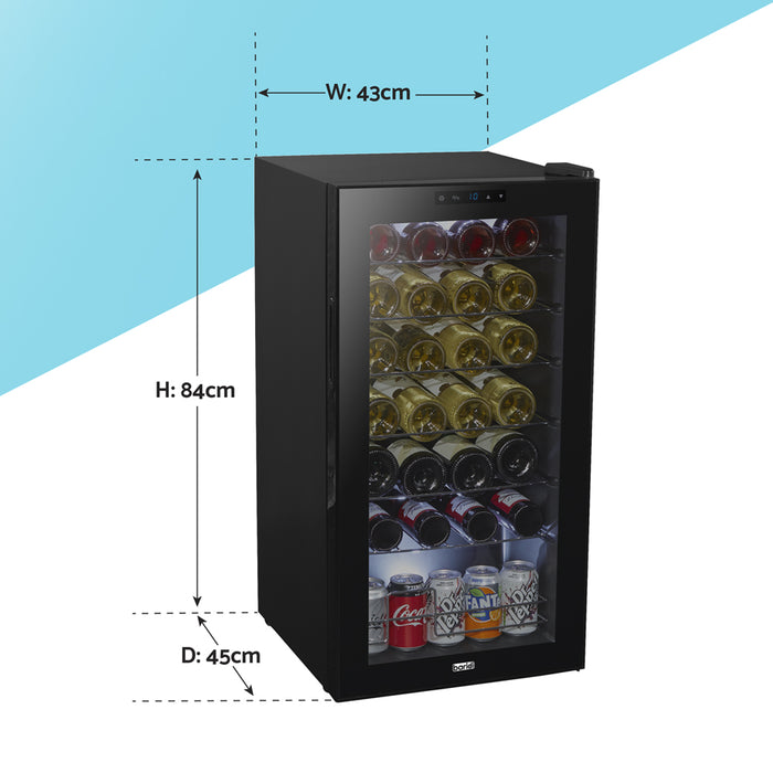 28 Bottle Free Standaing Wine Cooler Fridge - Touch Controls & LED Backlit BLACK - LoopsDirect