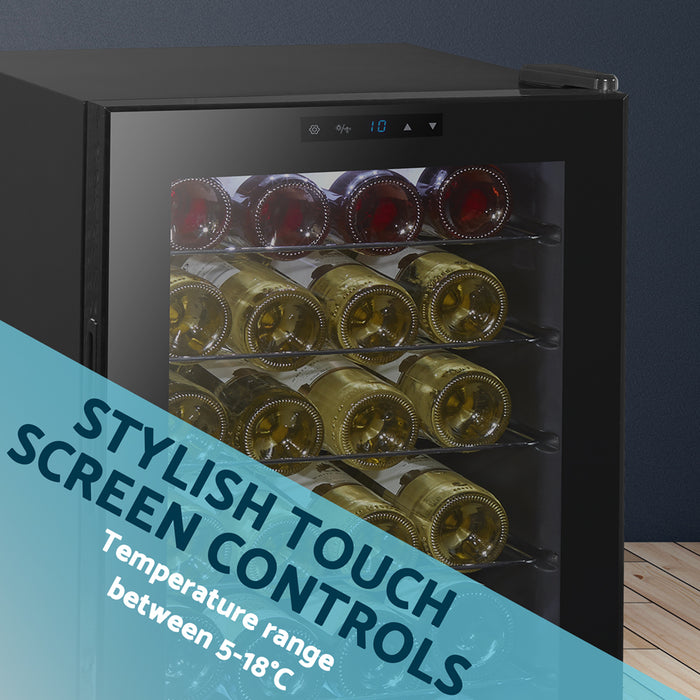 28 Bottle Free Standaing Wine Cooler Fridge - Touch Controls & LED Backlit BLACK - LoopsDirect