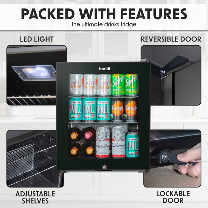 50L Tabletop Beer & Drinks Mini Fridge - 64x 330ml Cans Worktop Cooler BLACK