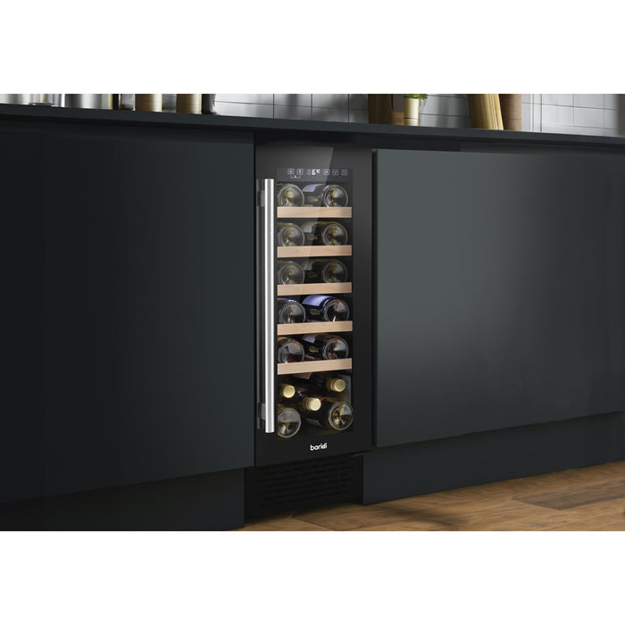 20 Bottle 30cm Built-in Slim Line Wine Cooler Fridge - LED Backlit BLACK - LoopsDirect