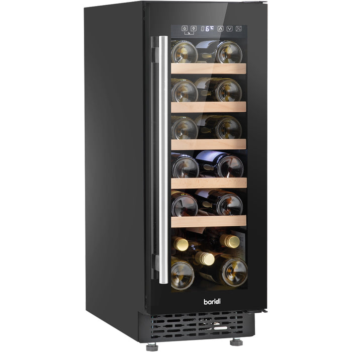 20 Bottle 30cm Built-in Slim Line Wine Cooler Fridge - LED Backlit BLACK