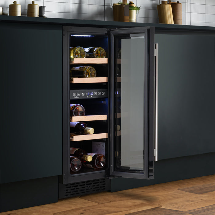 17 Bottle 30cm Built-in Slim Dual Zone Wine Cooler Fridge - LED Backlit BLACK - LoopsDirect