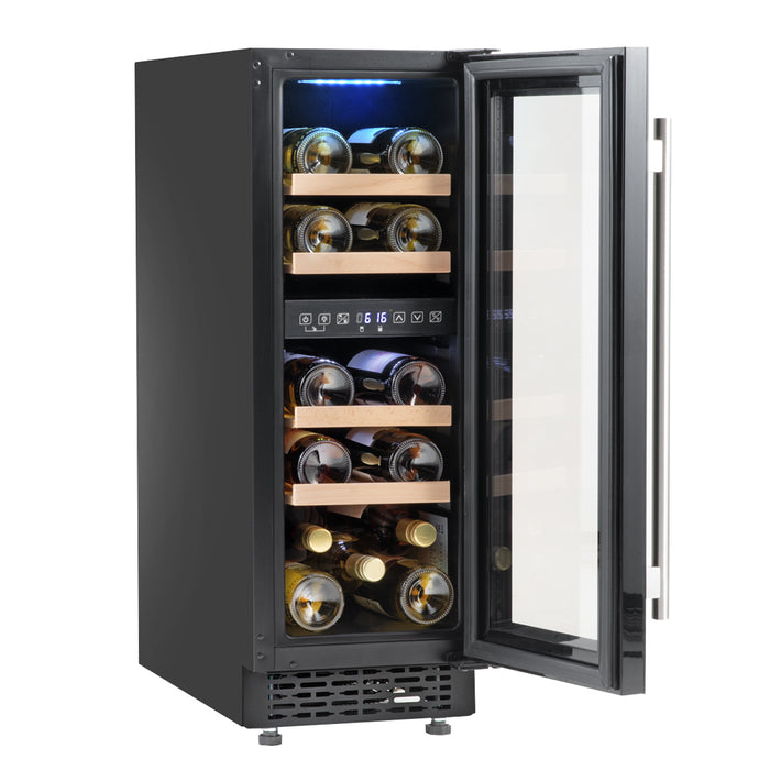 17 Bottle 30cm Built-in Slim Dual Zone Wine Cooler Fridge - LED Backlit BLACK - LoopsDirect