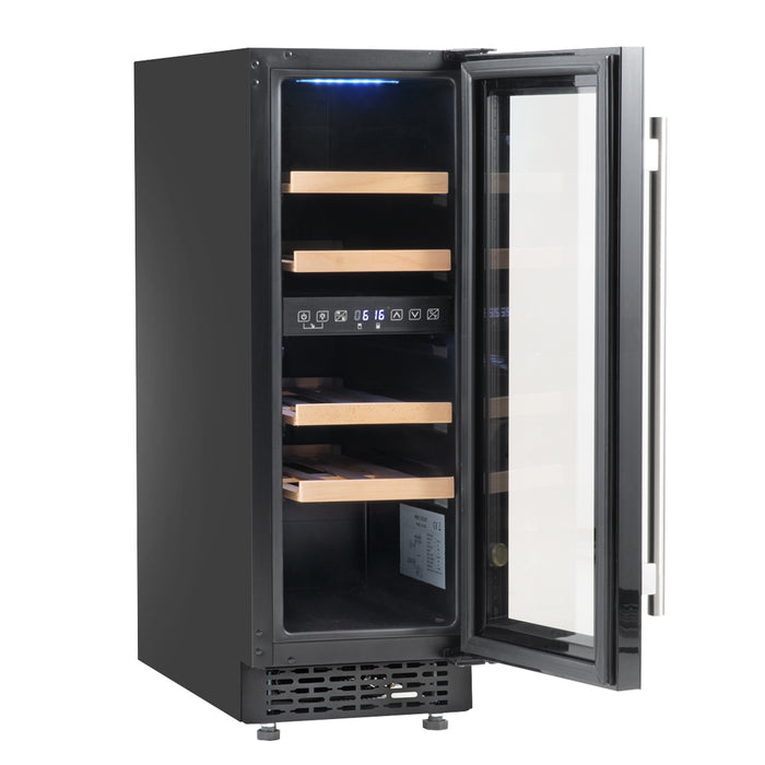 17 Bottle 30cm Built-in Slim Dual Zone Wine Cooler Fridge - LED Backlit BLACK