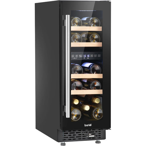 17 Bottle 30cm Built-in Slim Dual Zone Wine Cooler Fridge - LED Backlit BLACK