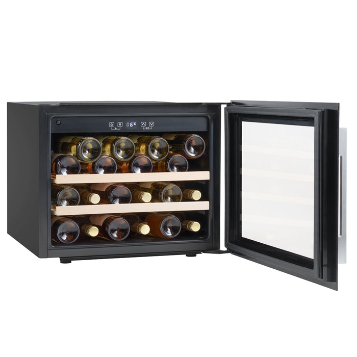 28 Bottle 60cm Built-in Wine Cooler Fridge - Wood Shelves & LED Backlit BLACK - LoopsDirect