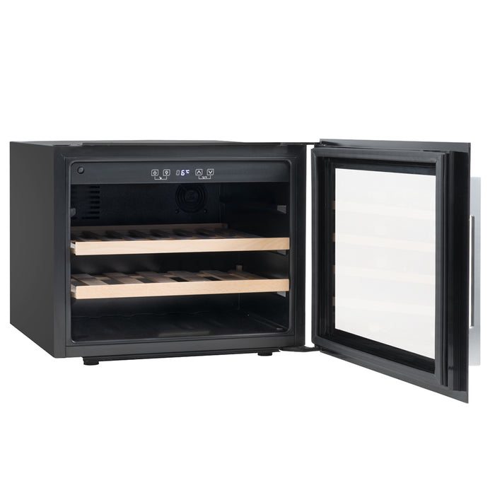 28 Bottle 60cm Built-in Wine Cooler Fridge - Wood Shelves & LED Backlit BLACK