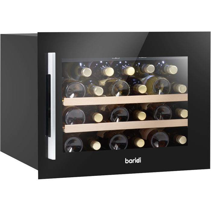 28 Bottle 60cm Built-in Wine Cooler Fridge - Wood Shelves & LED Backlit BLACK