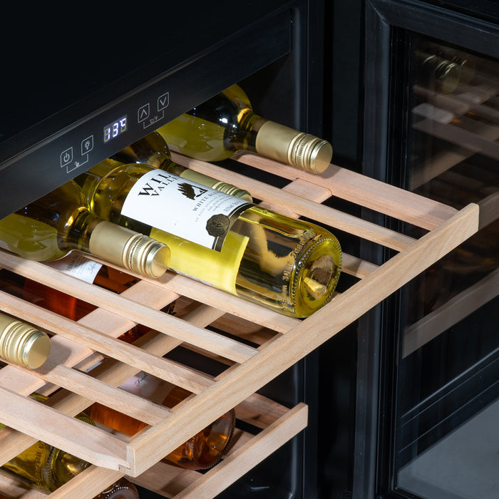 36 Bottle 60cm Built-in Wine Cooler Fridge - Wood Shelves & LED Backlit BLACK