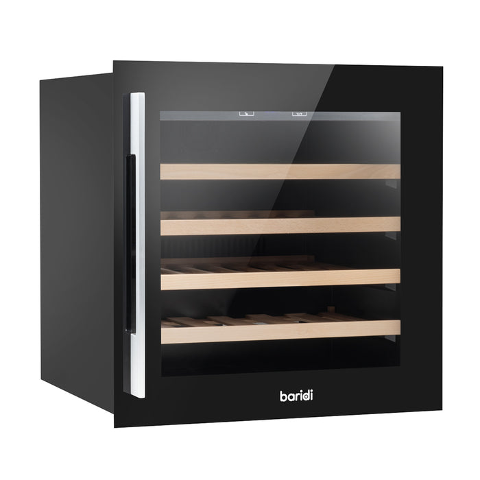 36 Bottle 60cm Built-in Wine Cooler Fridge - Wood Shelves & LED Backlit BLACK