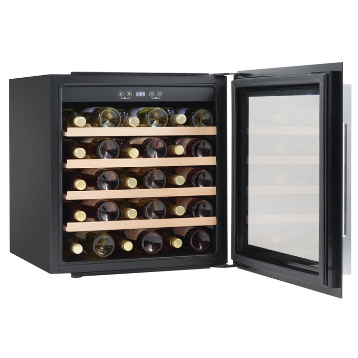 36 Bottle 60cm Built-in Wine Cooler Fridge - Wood Shelves & LED Backlit BLACK