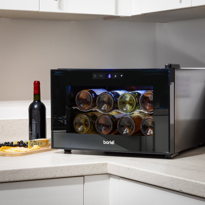 8 Bottle Worktop Wine Cooler Fridge - Thermoelectric & LED Backlit BLACK - LoopsDirect