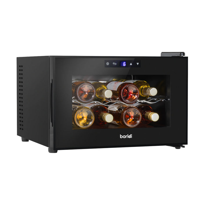 8 Bottle Worktop Wine Cooler Fridge - Thermoelectric & LED Backlit BLACK - LoopsDirect