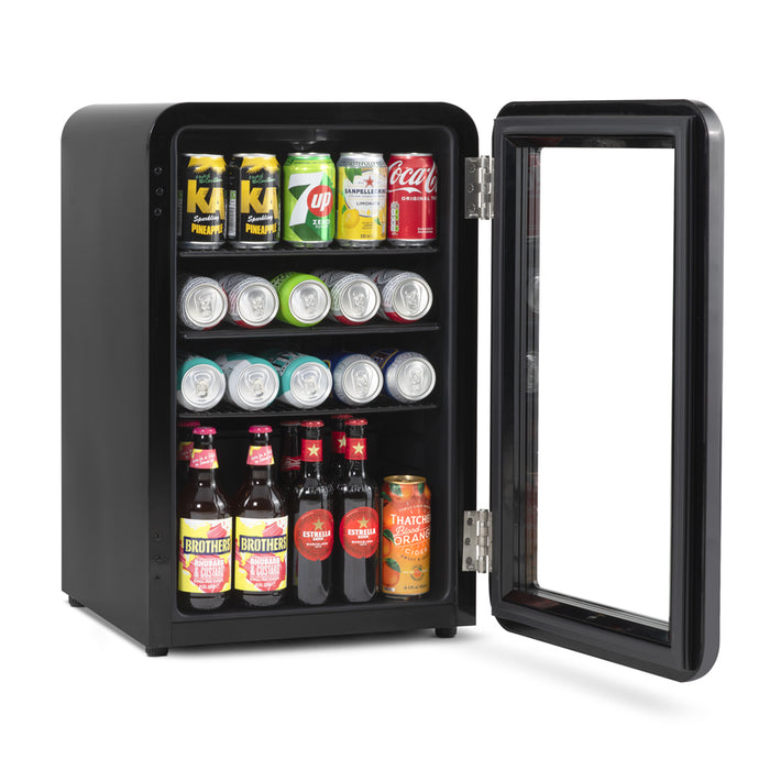 70L Under Counter Wine Beer Drinks Fridge Cooler - Glass Front Retro Style BLACK - LoopsDirect