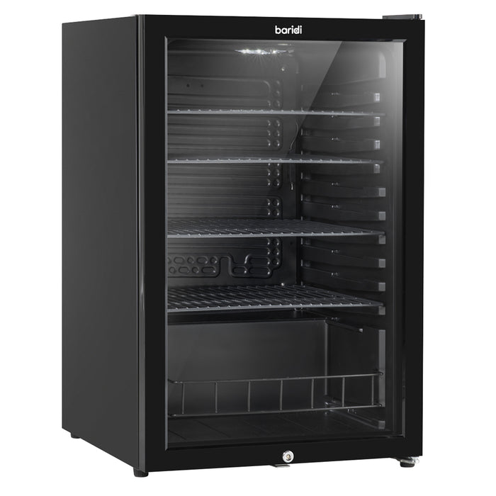 115L Under Counter Wine Beer Drinks Fridge Cooler Glass Front LED Backlit BLACK - LoopsDirect