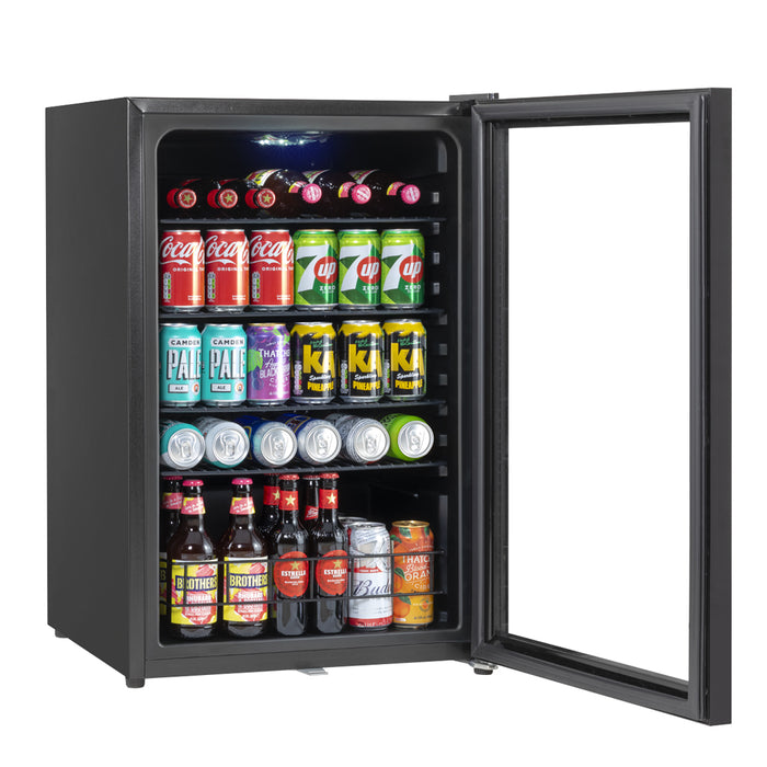 115L Under Counter Wine Beer Drinks Fridge Cooler Glass Front LED Backlit BLACK