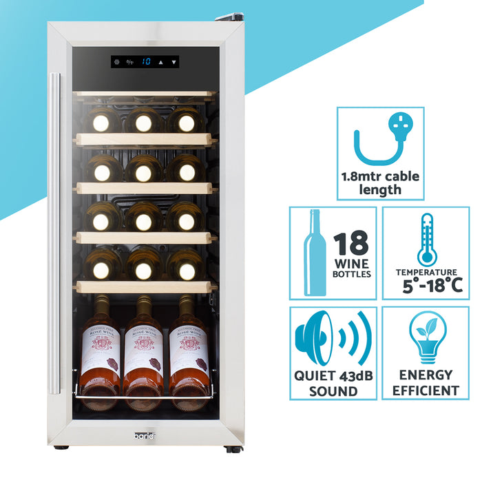 18 Bottle Freestanding Wine Cooler Fridge LED Backlit Wood Shelf STAINLESS STEEL