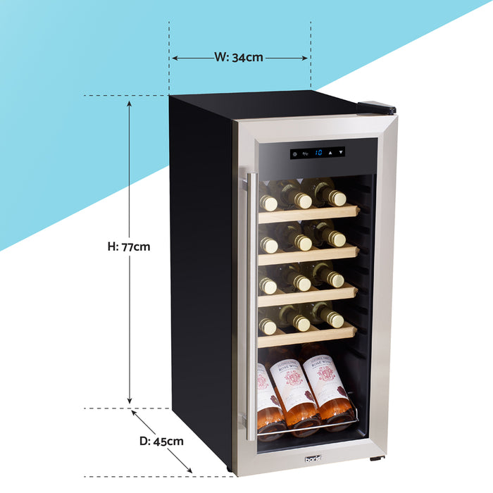 18 Bottle Freestanding Wine Cooler Fridge LED Backlit Wood Shelf STAINLESS STEEL - LoopsDirect