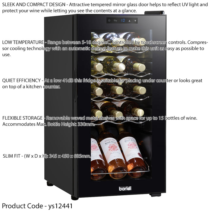15 Bottle Dual Zone Freestanding Wine Cooler Fridge - LED Backlit BLACK & GLASS