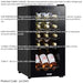 15 Bottle Dual Zone Freestanding Wine Cooler Fridge - LED Backlit BLACK & GLASS - LoopsDirect