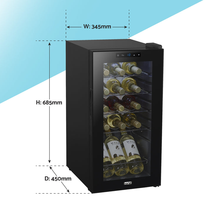 15 Bottle Dual Zone Freestanding Wine Cooler Fridge - LED Backlit BLACK & GLASS