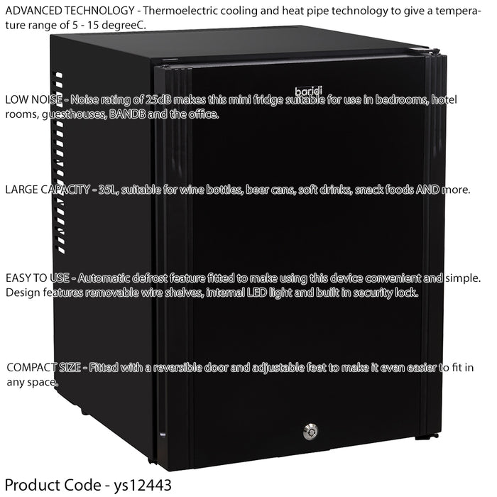 35L Under Counter Wine Beer Drinks Fridge Cooler - Bedroom Snacks Fridge BLACK - LoopsDirect