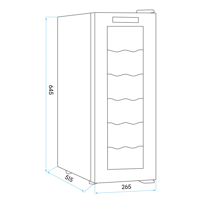 12 Bottle Freestanding Wine Cooler Fridge LED Backlit Metal Shelf BLACK & GLASS - LoopsDirect