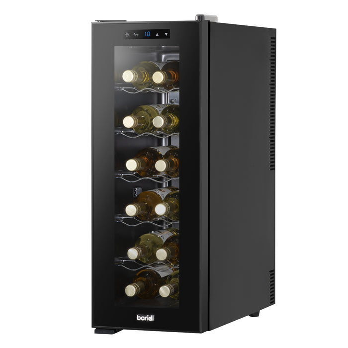 12 Bottle Freestanding Wine Cooler Fridge LED Backlit Metal Shelf BLACK & GLASS