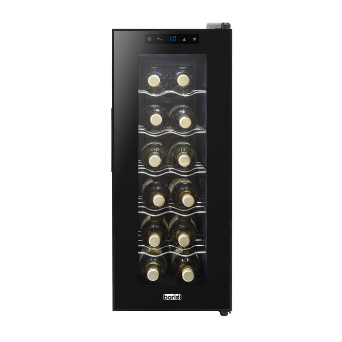 12 Bottle Freestanding Wine Cooler Fridge LED Backlit Metal Shelf BLACK & GLASS