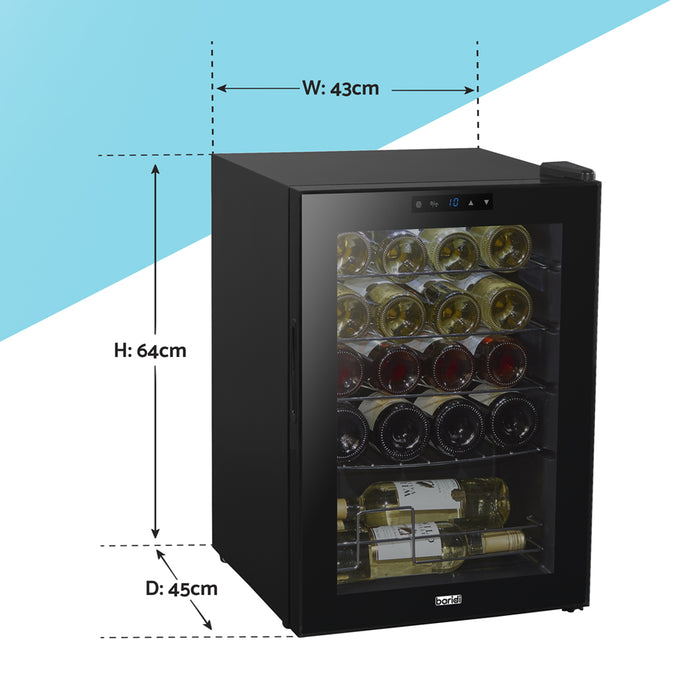 20 Bottle Freestanding Wine Cooler Fridge & Metal Shelves - LED BLACK & GLASS