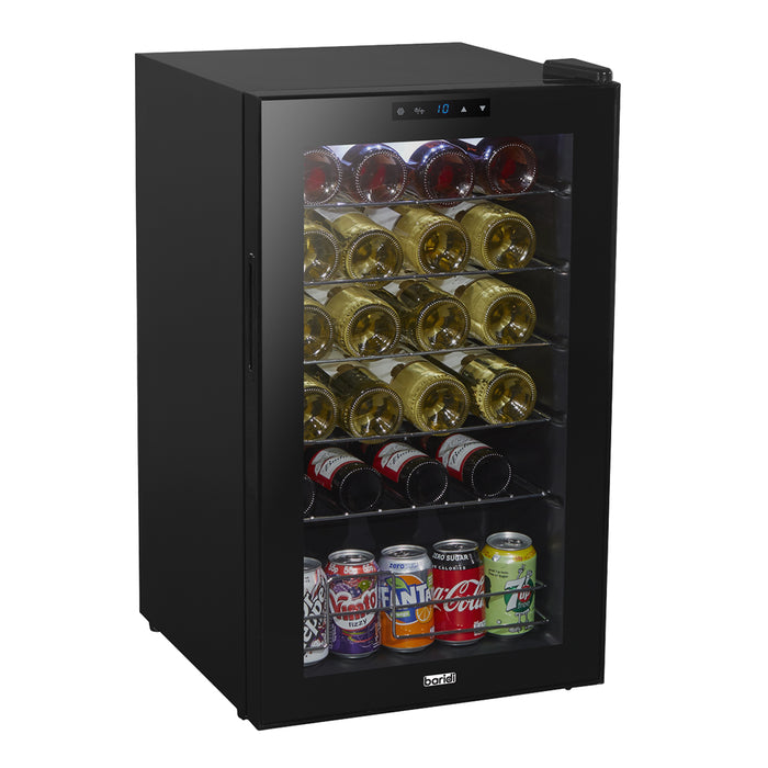 24 Bottle Freestanding Wine Cooler Fridge & Metal Shelves - LED BLACK & GLASS - LoopsDirect