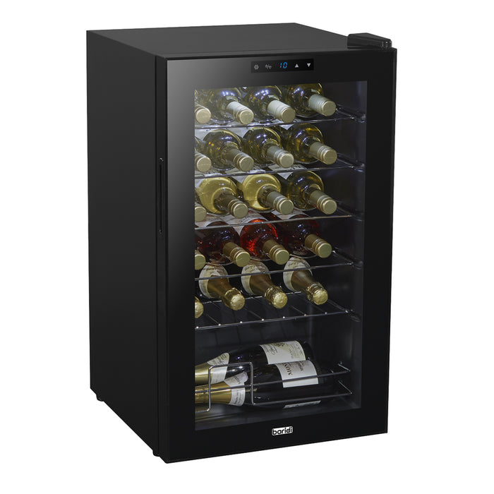 24 Bottle Freestanding Wine Cooler Fridge & Metal Shelves - LED BLACK & GLASS - LoopsDirect