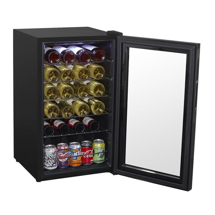 24 Bottle Freestanding Wine Cooler Fridge & Metal Shelves - LED BLACK & GLASS - LoopsDirect