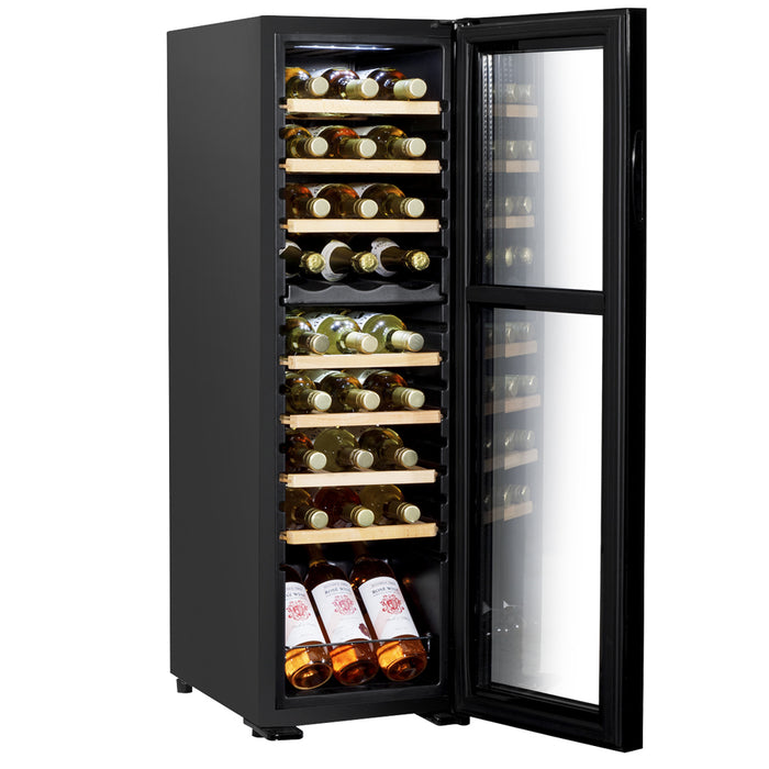 27 Bottle Dual Zone Freestanding Wine Cooler Fridge - LED Backlit BLACK & GLASS