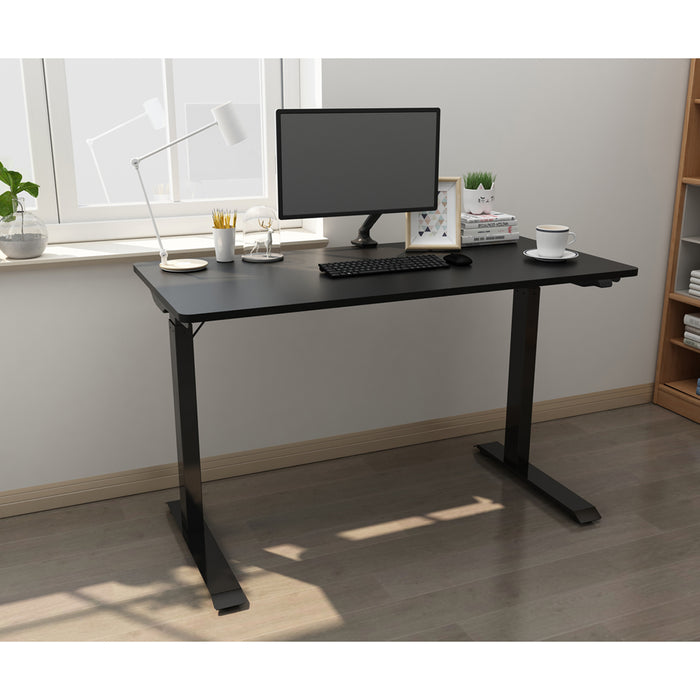1200 x 600mm Black Electric Sit Standing Desk & Twin Monitor Bracket Office Set