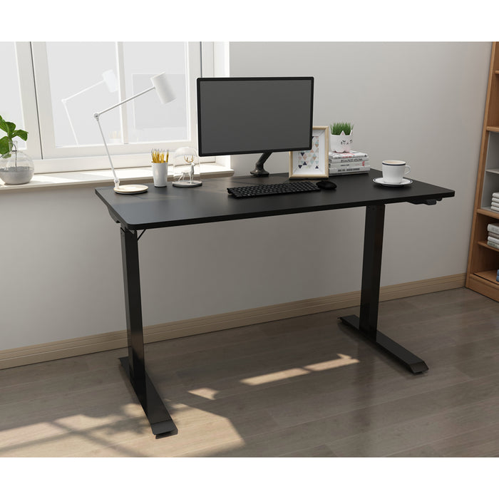 1200 x 600mm Black Electric Sit Standing Desk & Twin Monitor Bracket Office Set - LoopsDirect