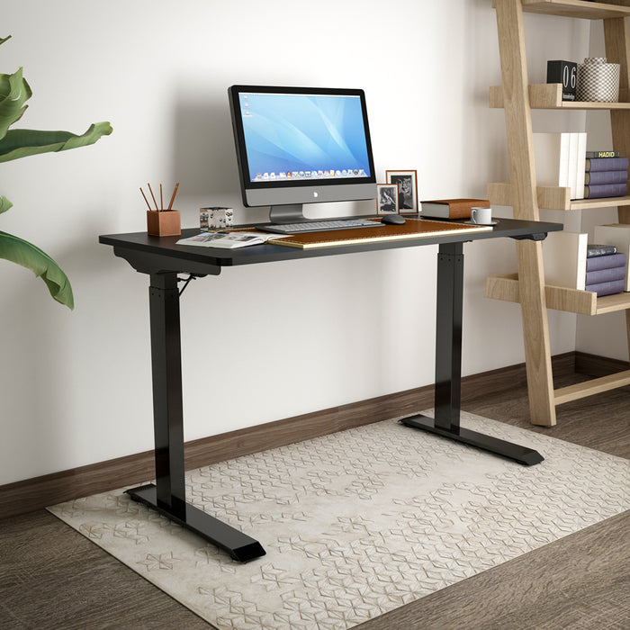 1200 x 600mm Black Electric Sit Standing Desk & Twin Monitor Bracket Office Set - LoopsDirect