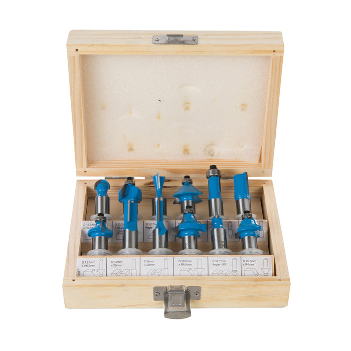 12 Piece TCT Router Bit Set 12mm Shank Tungsten Carbide Blade Laminate Worktop Loops