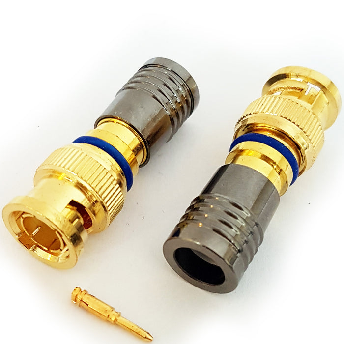 2x BNC Compression Connectors RG6 Crimp Male Plugs Coaxial Cable CCTV Install