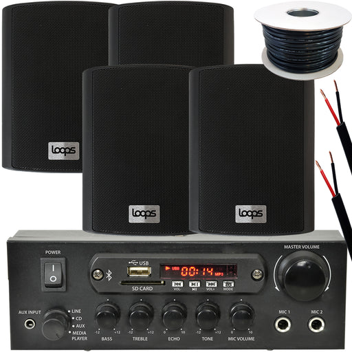 Outdoor Bluetooth Speaker Kit 4x Black Karaoke Stereo Amp Garden BBQ Parties