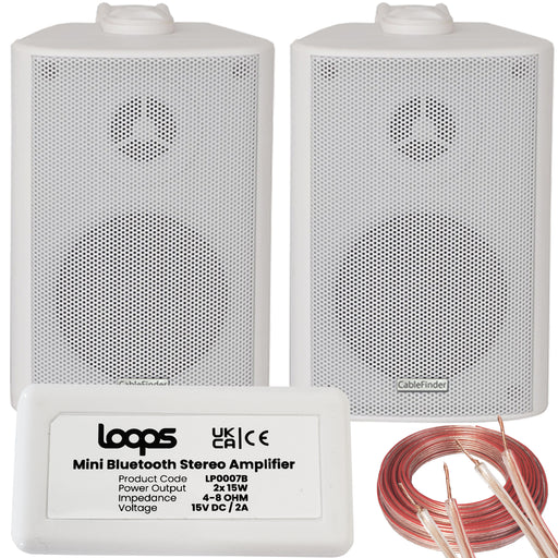 SMART HOME Bluetooth Amplifier & 2 White Wall Mount Speaker Kit Compact HiFi Amp